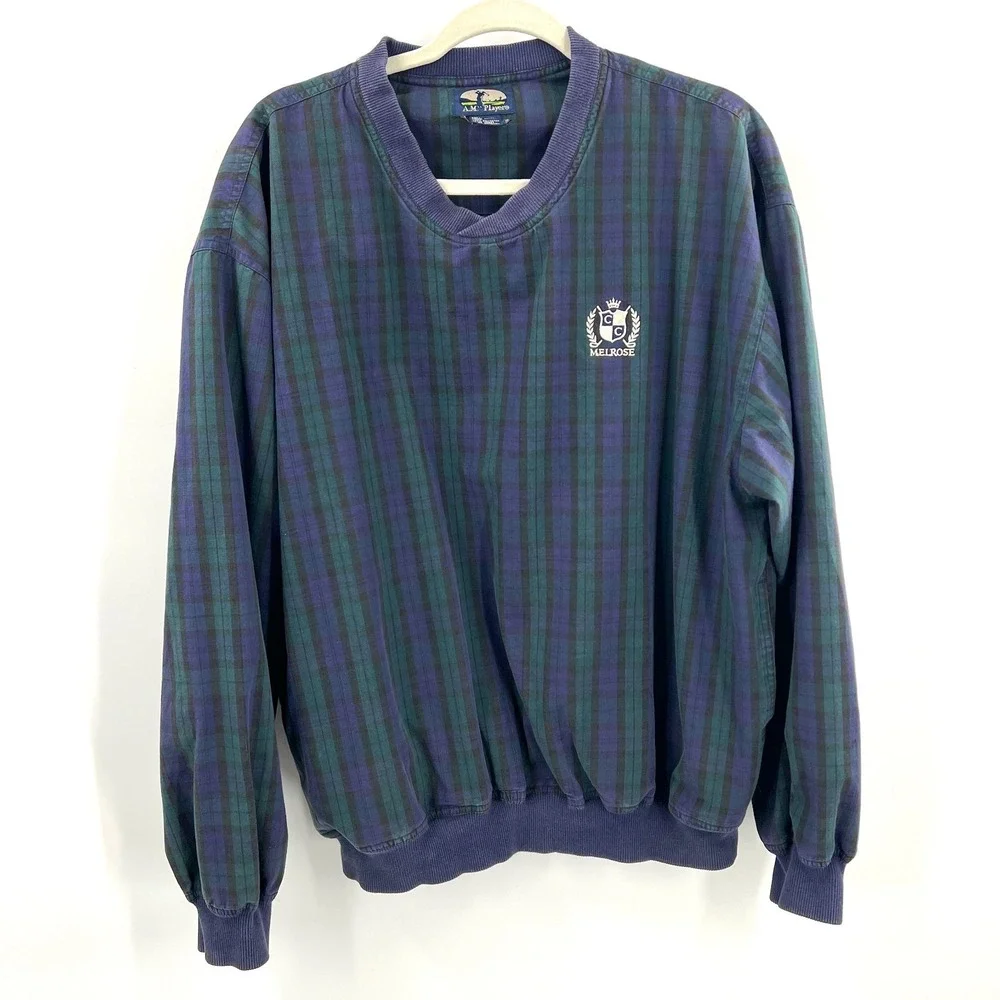 A.M.‎ Player vintage 90s plaid golf melrose v-neck ivy league blokecore blue L